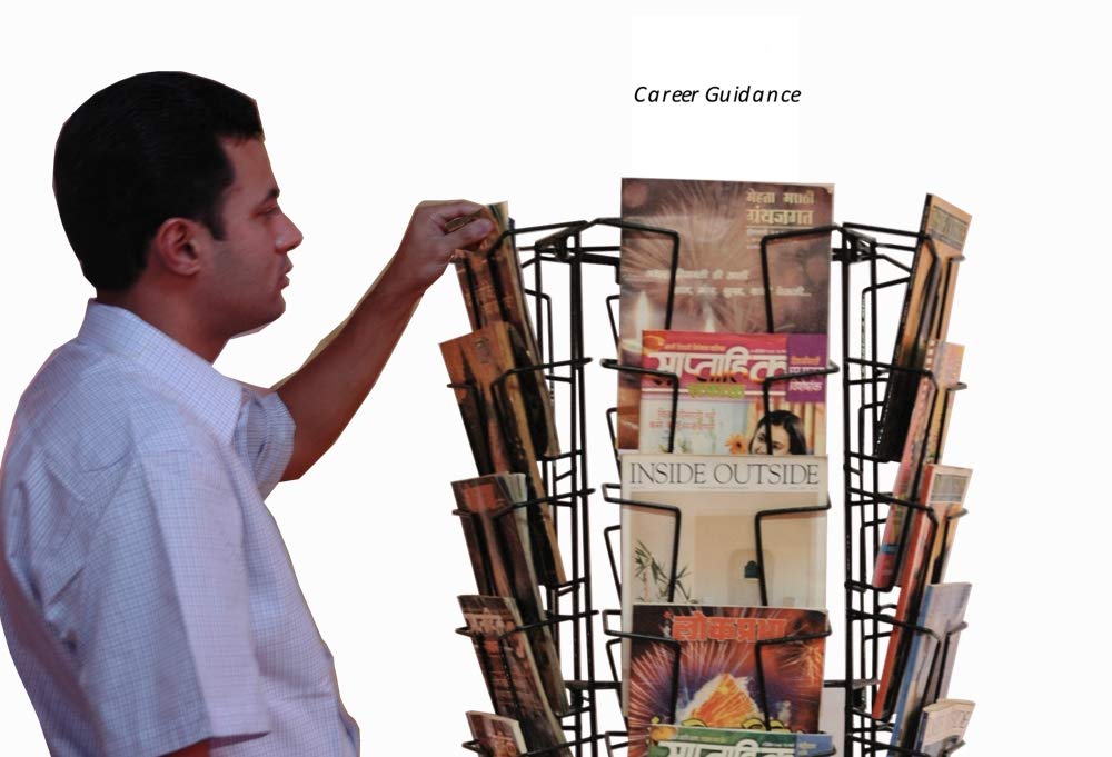 Raviraj Display Alloy Steel Deluxe Magazine Stand, Rotating, Handy, Space Saving, 50 Compartments For Magazine, Brochure, Literature, Stores 150 Magazines - Floor Mount, Tiered Shelf