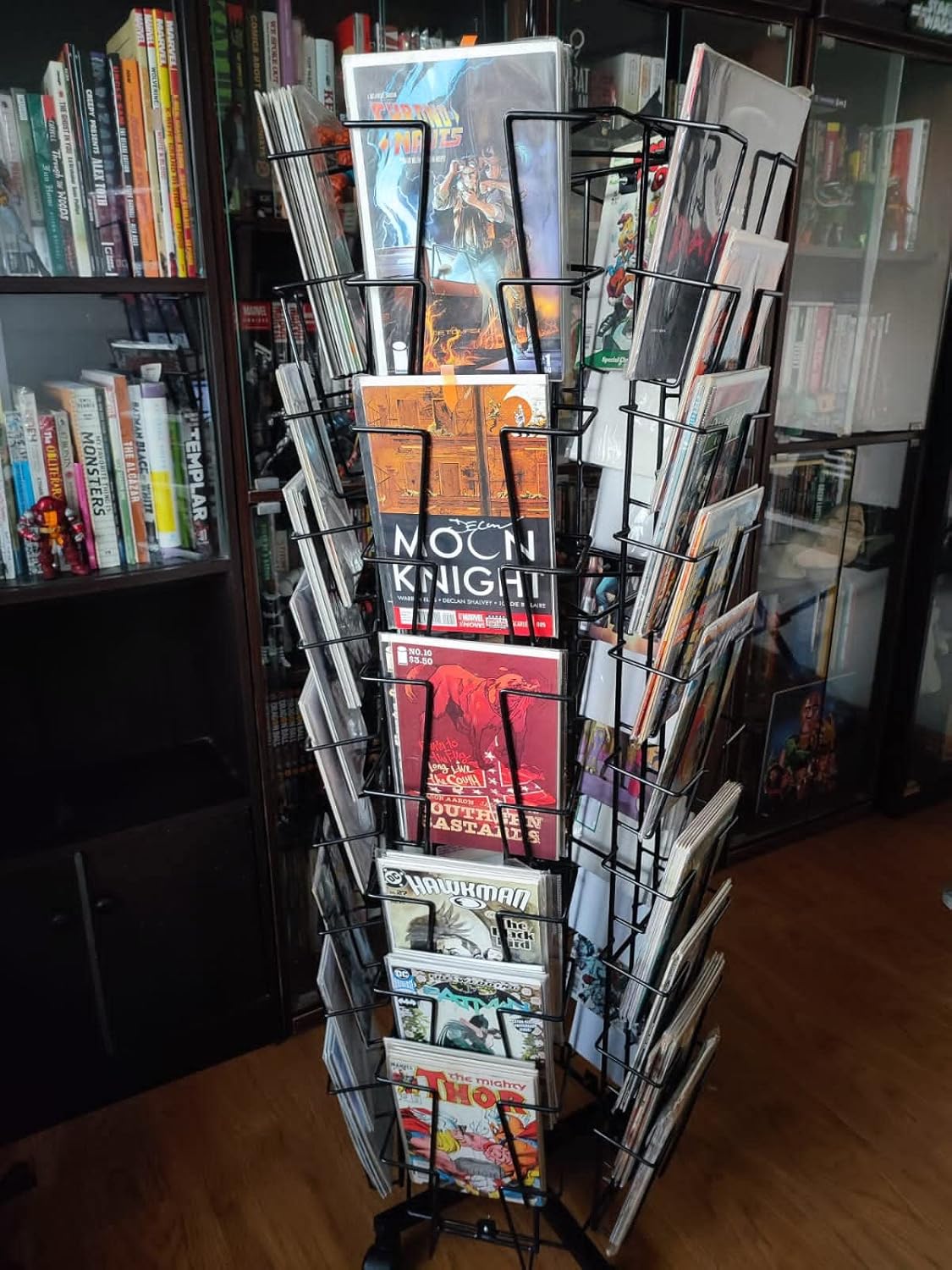 Raviraj Display Alloy Steel Deluxe Magazine Stand, Rotating, Handy, Space Saving, 50 Compartments For Magazine, Brochure, Literature, Stores 150 Magazines - Floor Mount, Tiered Shelf