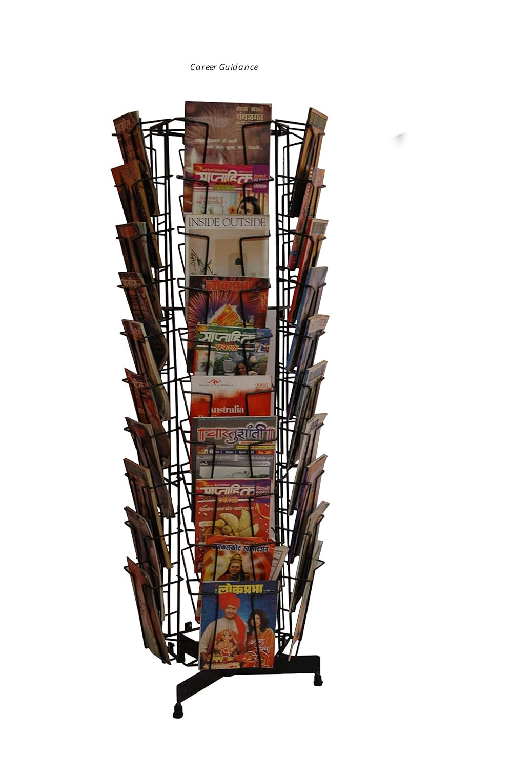 Raviraj Display Alloy Steel Deluxe Magazine Stand, Rotating, Handy, Space Saving, 50 Compartments For Magazine, Brochure, Literature, Stores 150 Magazines - Floor Mount, Tiered Shelf