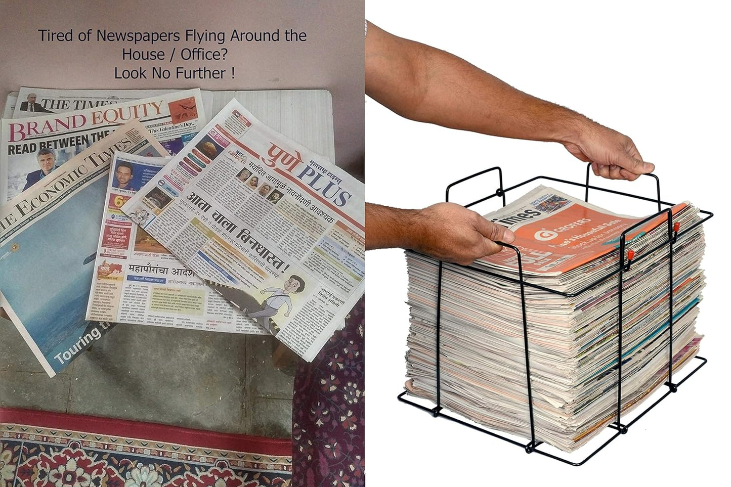 RAVIRAJ DISPLAY Multipurpose Folding Newspaper Bin; Wire Metal Basket; Storage Bin; 38 x 32 x 29.5 cm; Black