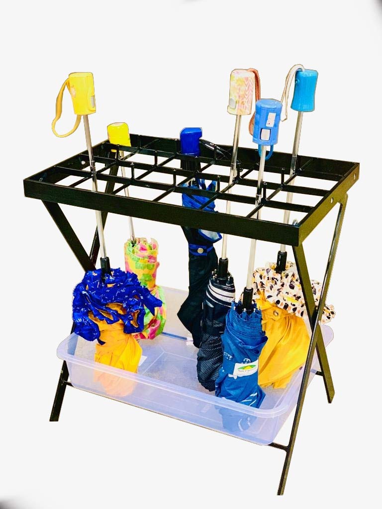 RAVIRAJ DISPLAY Metal Umbrella Stand Storage Rack with Removable Base Drip Tray