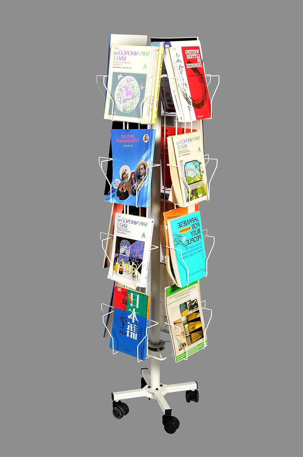 RAVIRAJ DISPLAY Alloy Steel,Rotating,Handy,Space Organizing Display Rack with 16 Compartments for Magazine,Brochure,Literature (Stores 80 Magazines,Off White,Height- 138 cms),Free Standing,Wire Rack