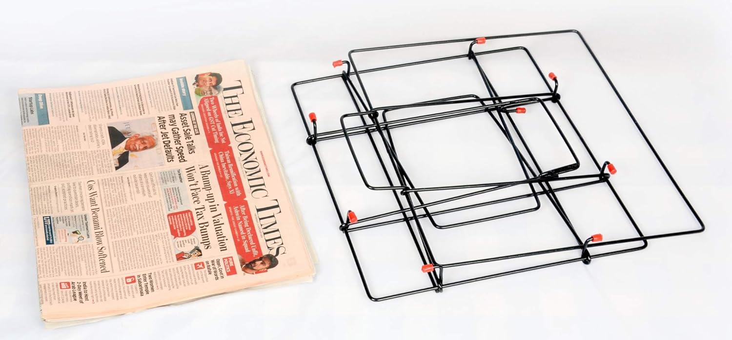 RAVIRAJ DISPLAY Multipurpose Folding Newspaper Bin; Wire Metal Basket; Storage Bin; 38 x 32 x 29.5 cm; Black