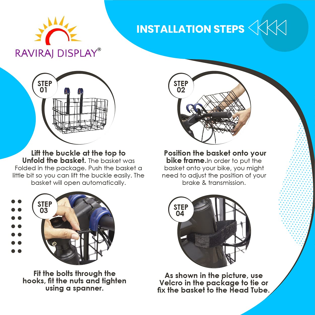 RAVIRAJ DISPLAY Folding Front/Rear Bike Basket Wire Mesh Fold-Up Detchable Hanging Bike Basket for Mountain Bike Black 1 NOS