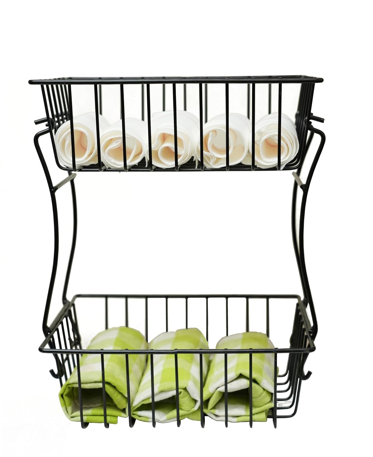 Raviraj Display 2-Tier Countertop Fruit basket for kitchen, Vegetable, Bread Basket, Detachable Metal Organiser, Rectangular Storage, Black