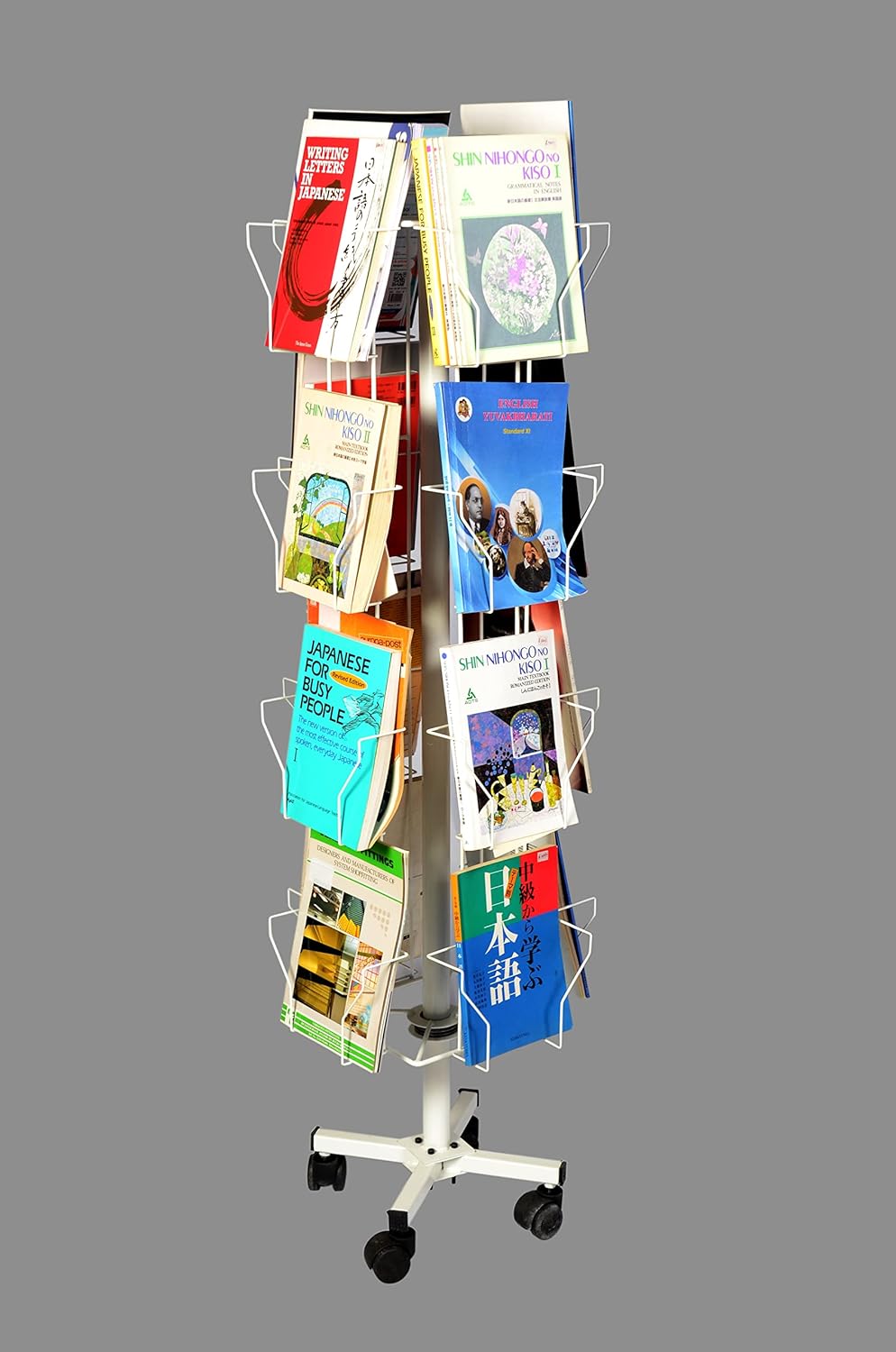 RAVIRAJ DISPLAY Alloy Steel,Rotating,Handy,Space Organizing Display Rack with 16 Compartments for Magazine,Brochure,Literature (Stores 80 Magazines,Off White,Height- 138 cms),Free Standing,Wire Rack