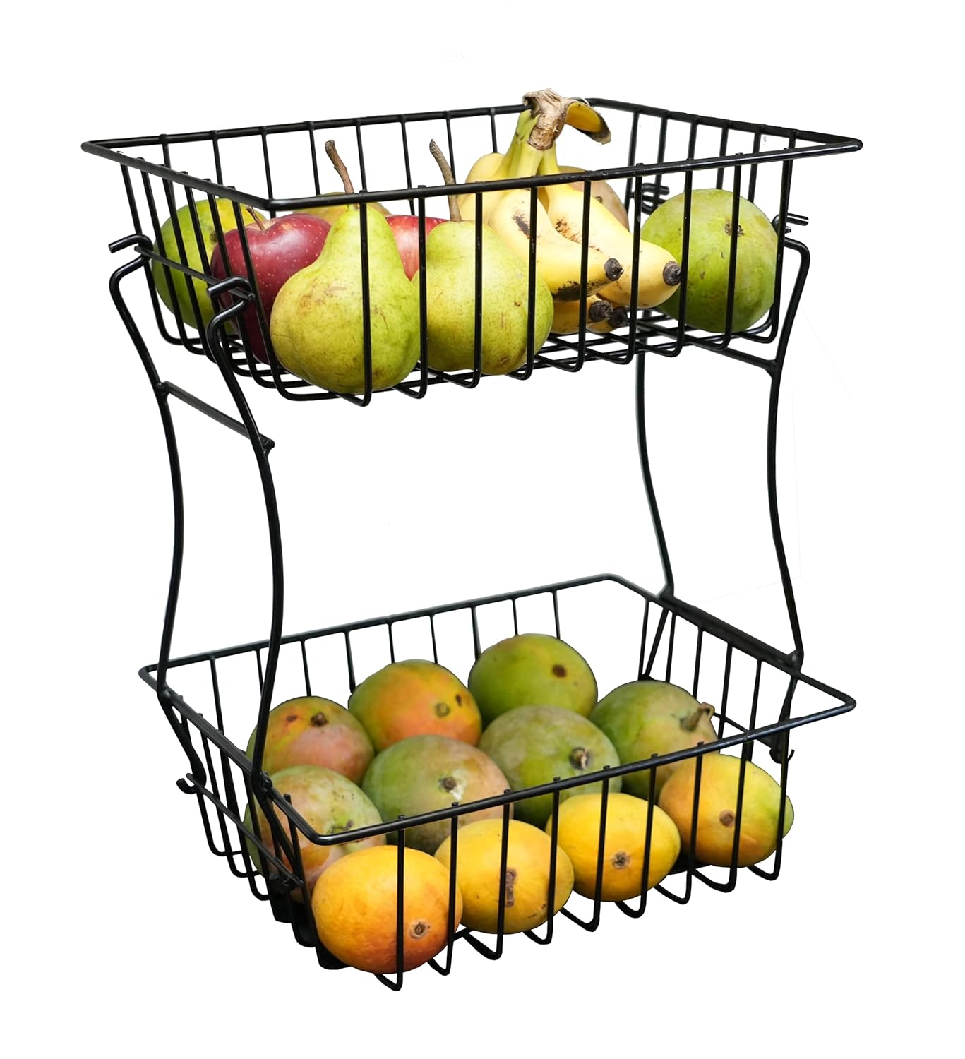 Raviraj Display 2-Tier Countertop Fruit basket for kitchen, Vegetable, Bread Basket, Detachable Metal Organiser, Rectangular Storage, Black