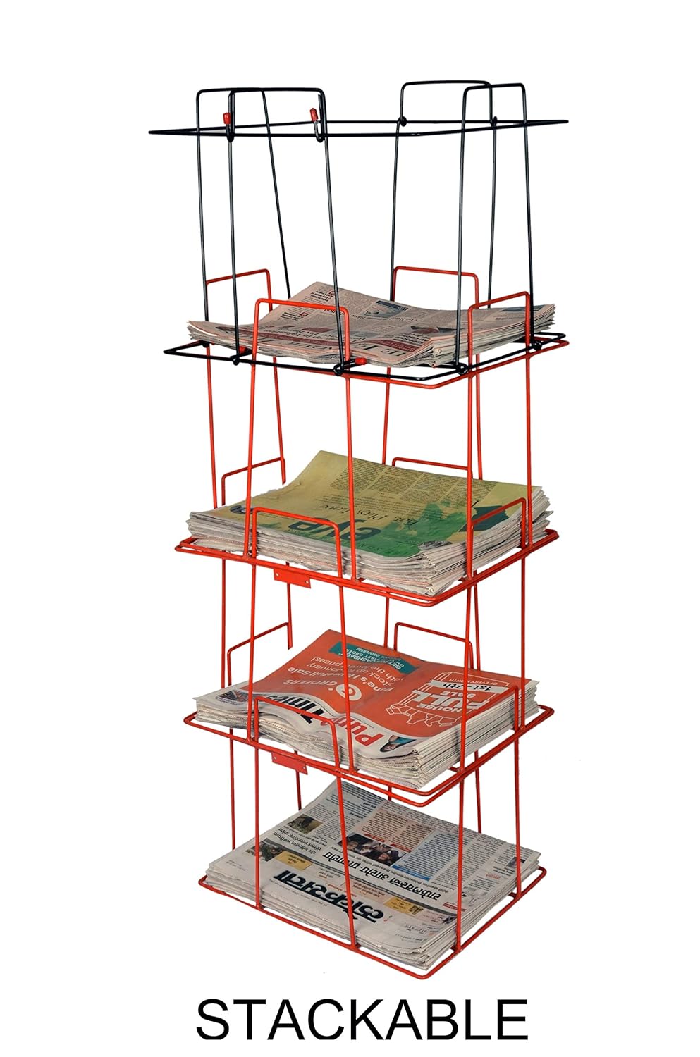 RAVIRAJ DISPLAY Multipurpose Folding Newspaper Bin; Wire Metal Basket; Storage Bin; 38 x 32 x 29.5 cm; Black